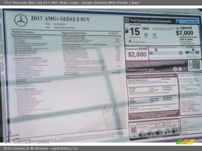 2017 GLE 63 S AMG 4Matic Coupe Window Sticker