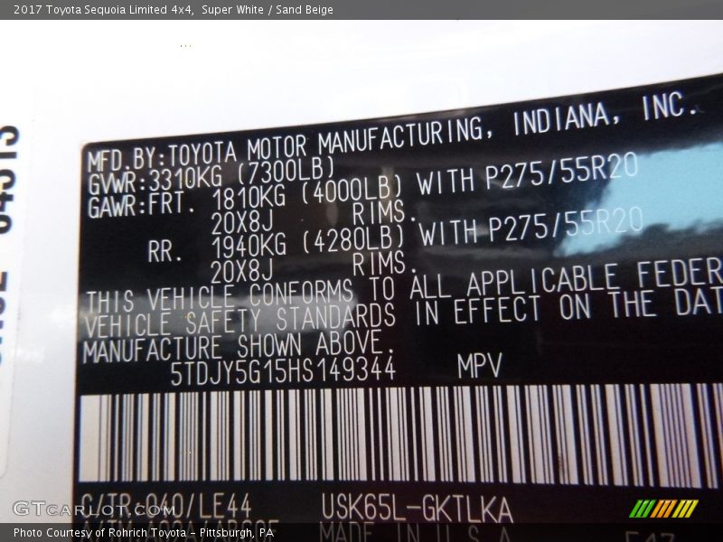 Super White / Sand Beige 2017 Toyota Sequoia Limited 4x4