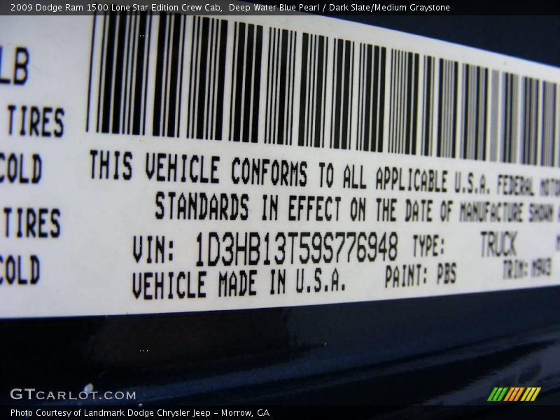 Deep Water Blue Pearl / Dark Slate/Medium Graystone 2009 Dodge Ram 1500 Lone Star Edition Crew Cab