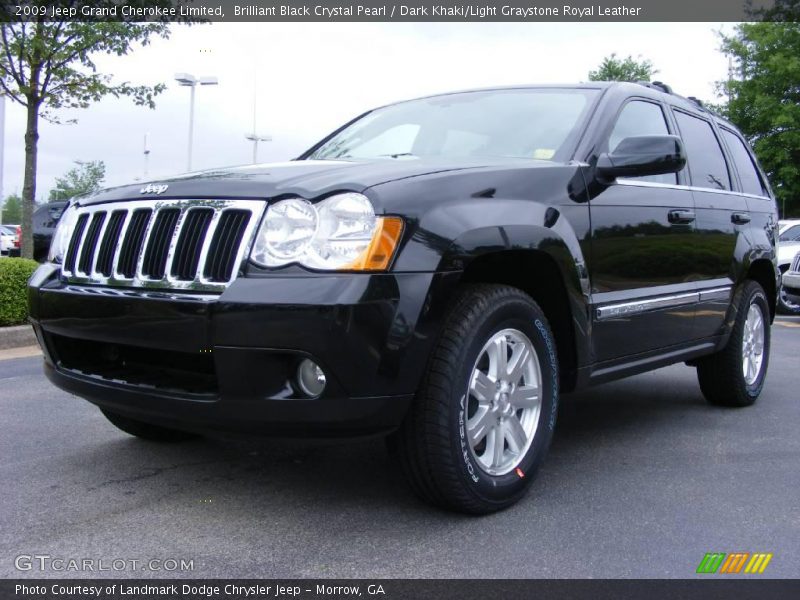 Brilliant Black Crystal Pearl / Dark Khaki/Light Graystone Royal Leather 2009 Jeep Grand Cherokee Limited