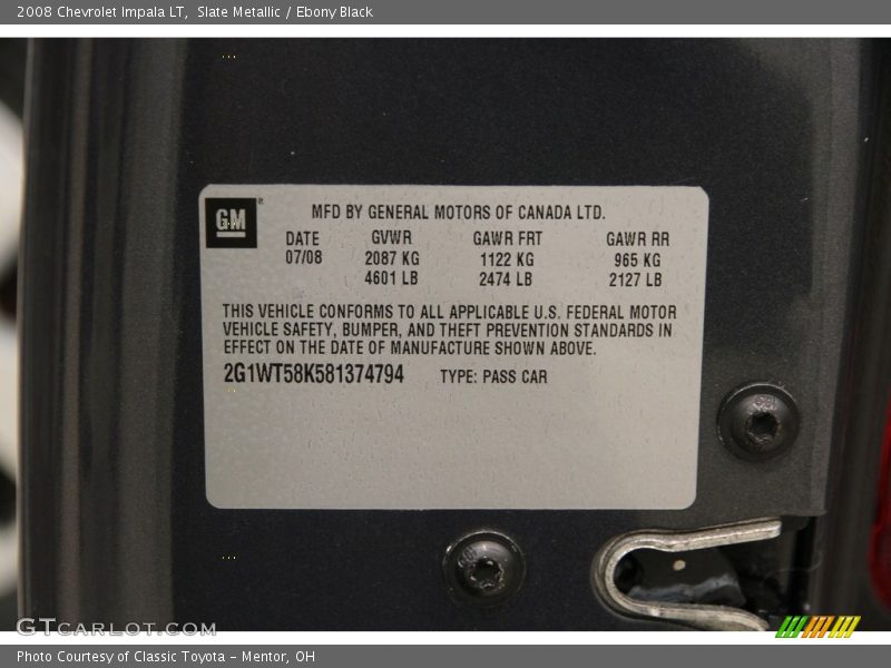 Slate Metallic / Ebony Black 2008 Chevrolet Impala LT