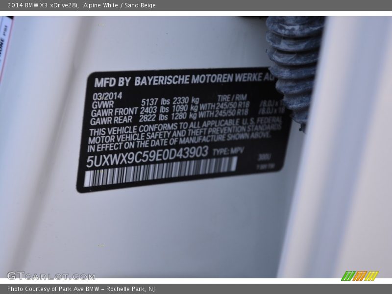 Alpine White / Sand Beige 2014 BMW X3 xDrive28i
