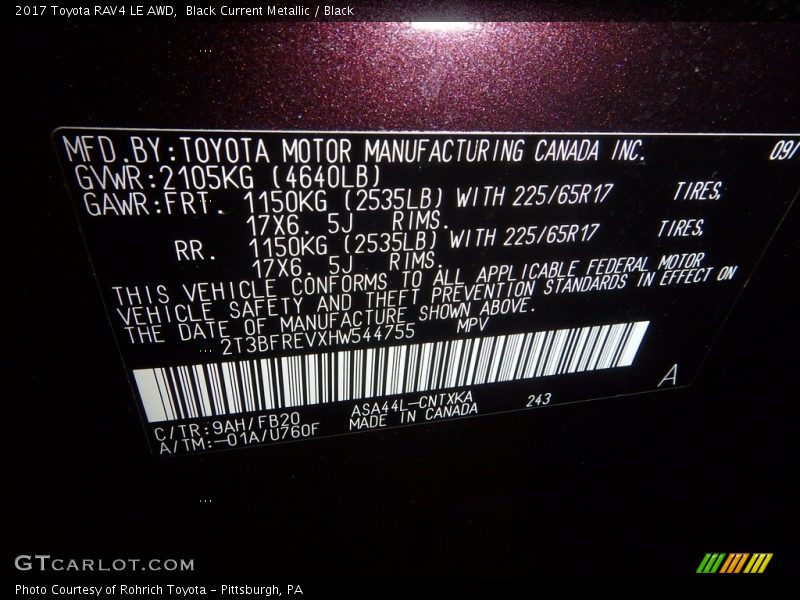 Black Current Metallic / Black 2017 Toyota RAV4 LE AWD
