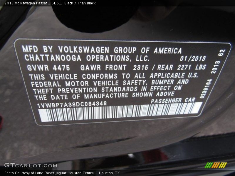 Black / Titan Black 2013 Volkswagen Passat 2.5L SE