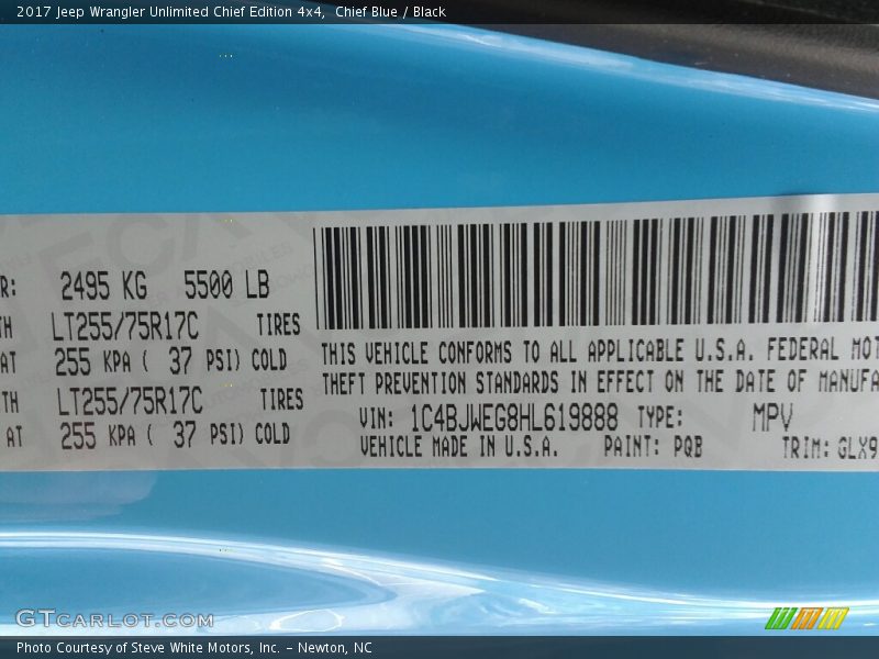 Chief Blue / Black 2017 Jeep Wrangler Unlimited Chief Edition 4x4