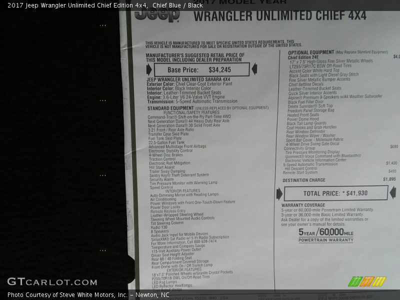 Chief Blue / Black 2017 Jeep Wrangler Unlimited Chief Edition 4x4