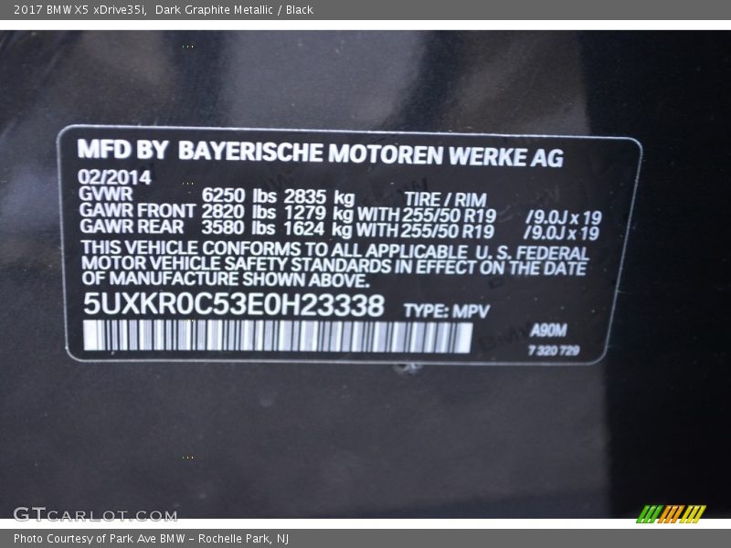 Dark Graphite Metallic / Black 2017 BMW X5 xDrive35i
