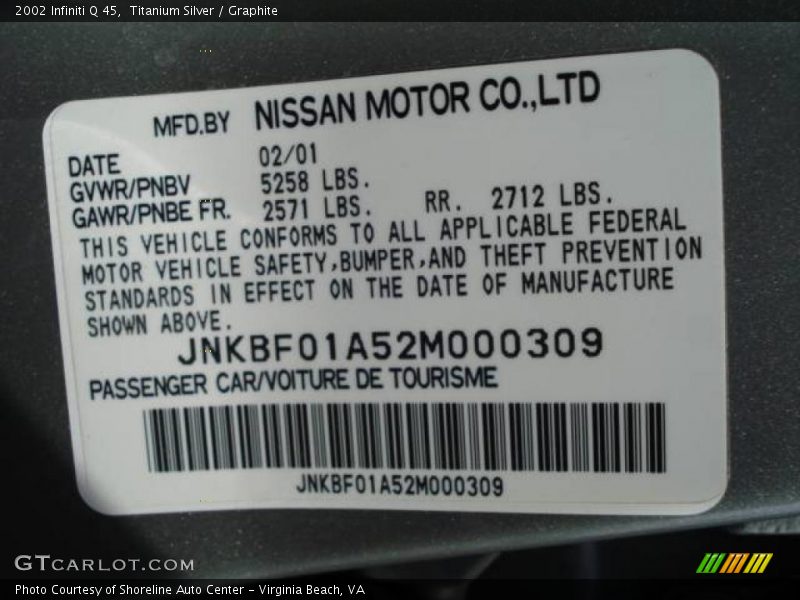 Titanium Silver / Graphite 2002 Infiniti Q 45