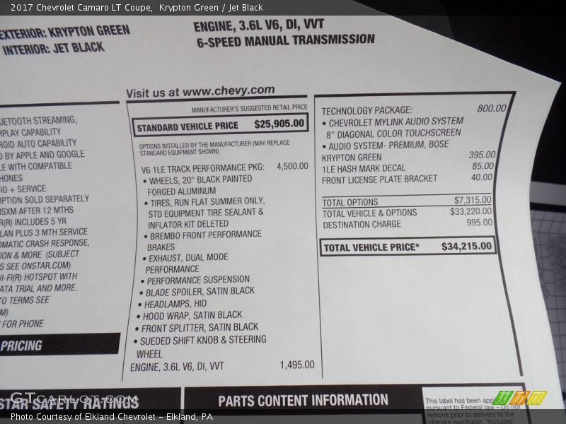Krypton Green / Jet Black 2017 Chevrolet Camaro LT Coupe