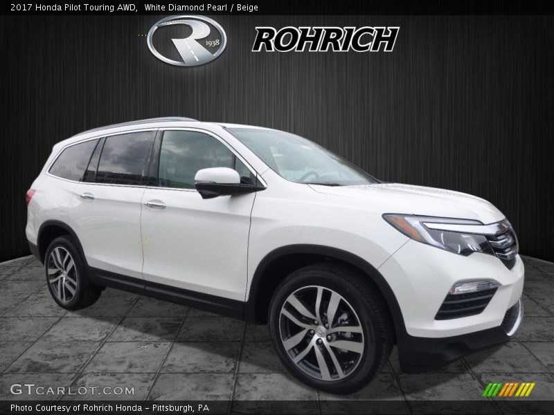 White Diamond Pearl / Beige 2017 Honda Pilot Touring AWD