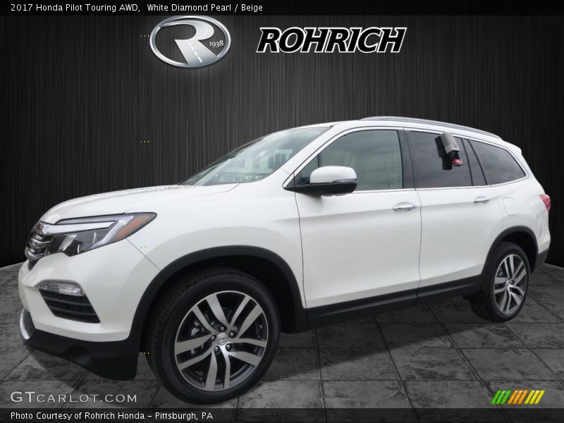 White Diamond Pearl / Beige 2017 Honda Pilot Touring AWD