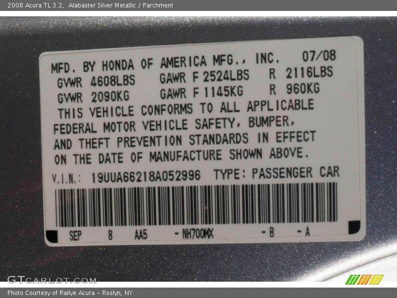 Alabaster Silver Metallic / Parchment 2008 Acura TL 3.2