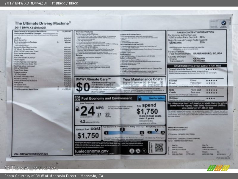 Jet Black / Black 2017 BMW X3 sDrive28i