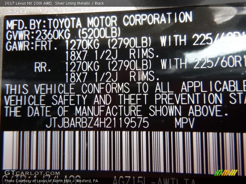 Silver Lining Metallic / Black 2017 Lexus NX 200t AWD