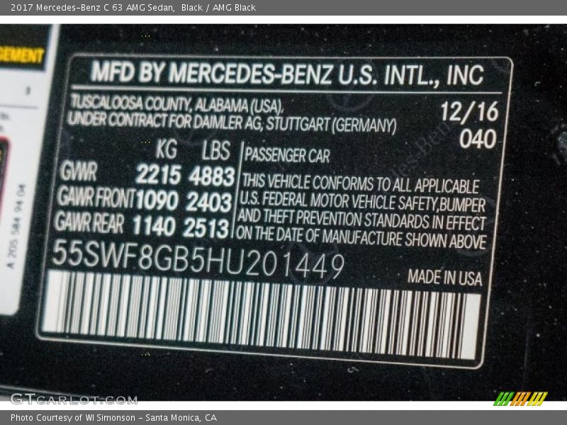 Black / AMG Black 2017 Mercedes-Benz C 63 AMG Sedan