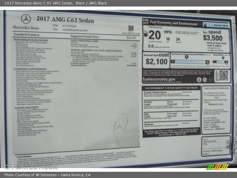  2017 C 63 AMG Sedan Window Sticker