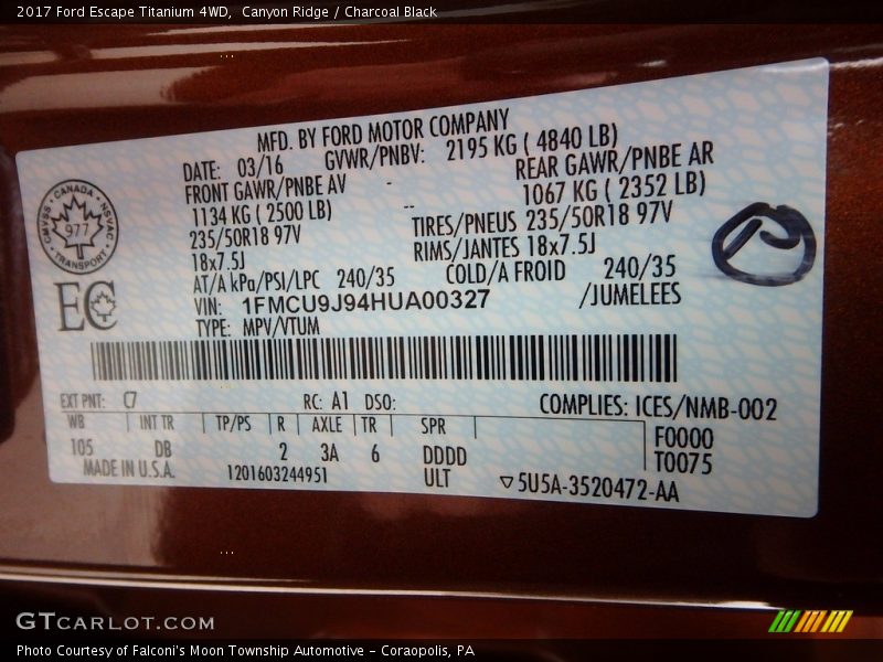 Canyon Ridge / Charcoal Black 2017 Ford Escape Titanium 4WD