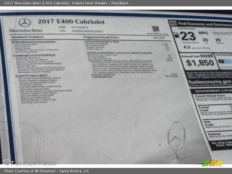 Iridium Silver Metallic / Red/Black 2017 Mercedes-Benz E 400 Cabriolet