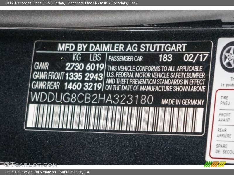 2017 S 550 Sedan Magnetite Black Metallic Color Code 183