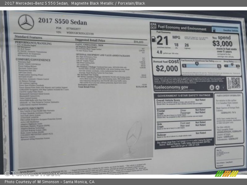  2017 S 550 Sedan Window Sticker
