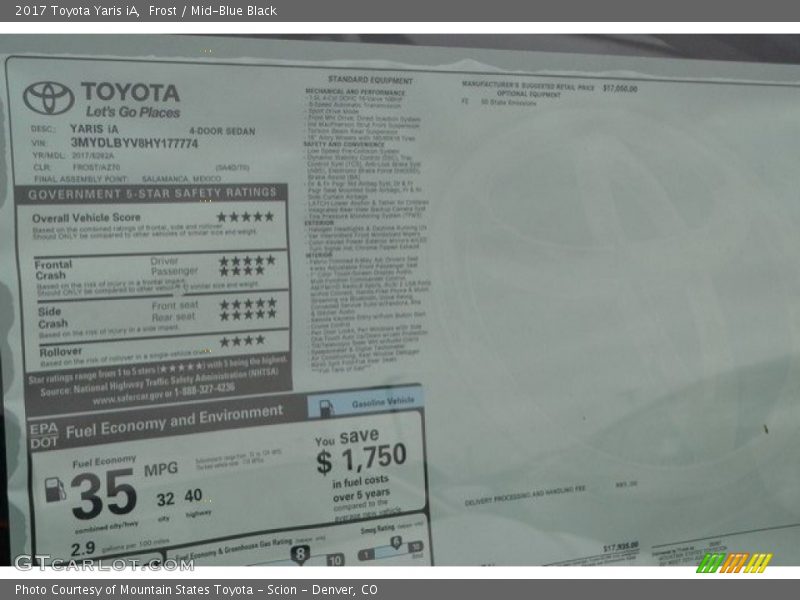 Frost / Mid-Blue Black 2017 Toyota Yaris iA