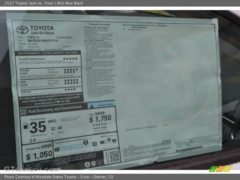 Frost / Mid-Blue Black 2017 Toyota Yaris iA