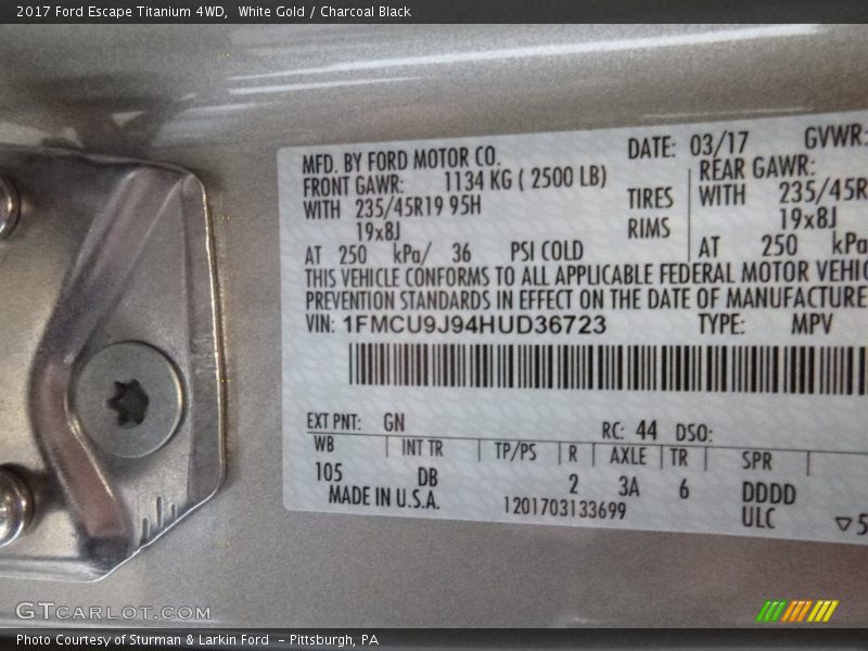 White Gold / Charcoal Black 2017 Ford Escape Titanium 4WD