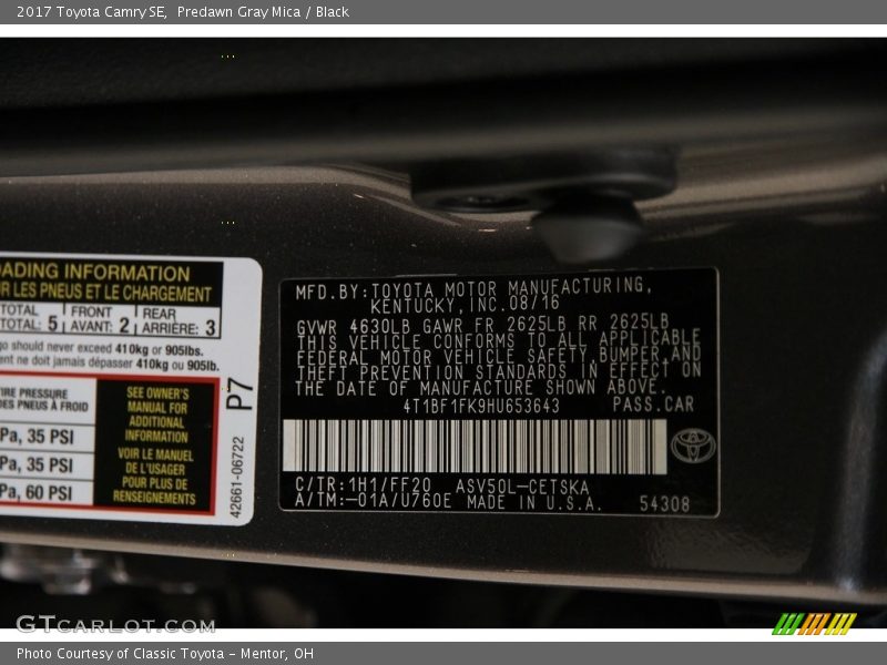 Predawn Gray Mica / Black 2017 Toyota Camry SE