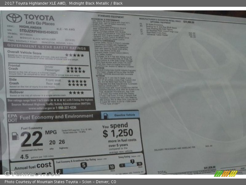 Midnight Black Metallic / Black 2017 Toyota Highlander XLE AWD