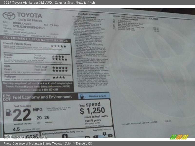 Celestial Silver Metallic / Ash 2017 Toyota Highlander XLE AWD