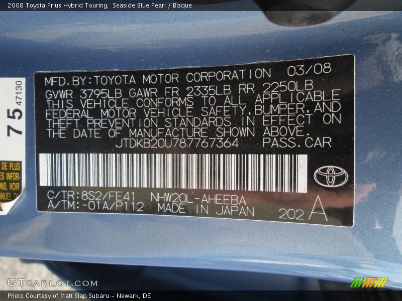 Seaside Blue Pearl / Bisque 2008 Toyota Prius Hybrid Touring