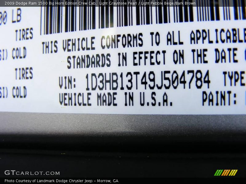 Light Graystone Pearl / Light Pebble Beige/Bark Brown 2009 Dodge Ram 1500 Big Horn Edition Crew Cab