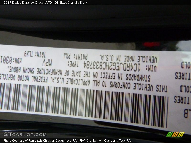 2017 Durango Citadel AWD DB Black Crystal Color Code PXJ