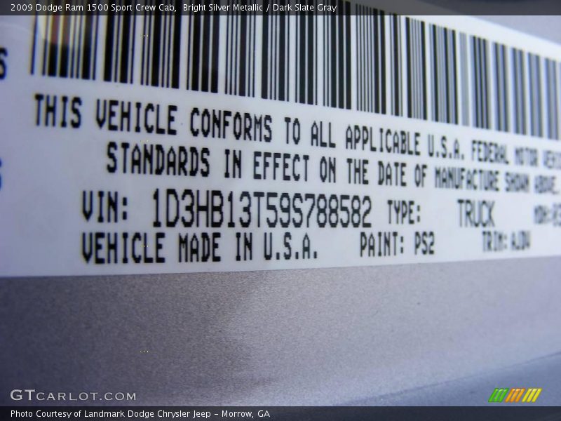 Bright Silver Metallic / Dark Slate Gray 2009 Dodge Ram 1500 Sport Crew Cab