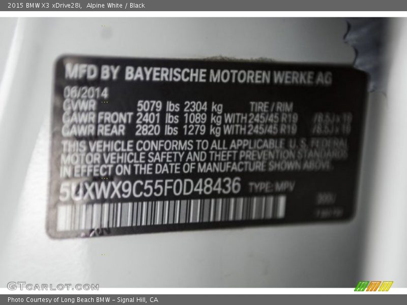 Alpine White / Black 2015 BMW X3 xDrive28i