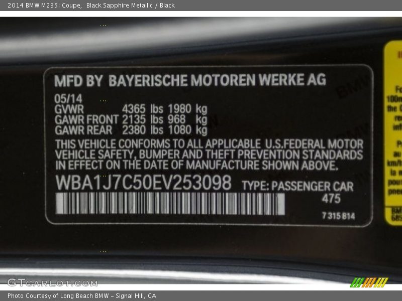 Black Sapphire Metallic / Black 2014 BMW M235i Coupe