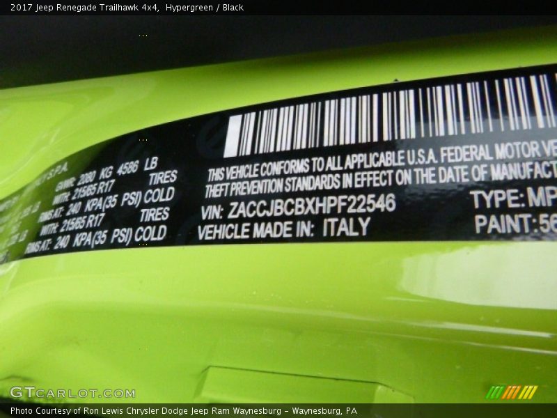 Hypergreen / Black 2017 Jeep Renegade Trailhawk 4x4