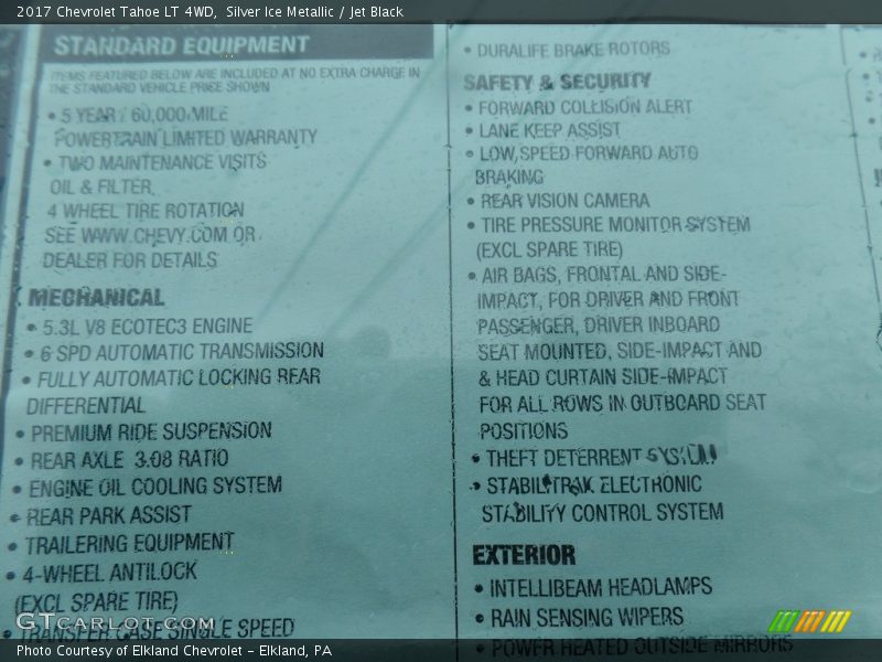 Silver Ice Metallic / Jet Black 2017 Chevrolet Tahoe LT 4WD