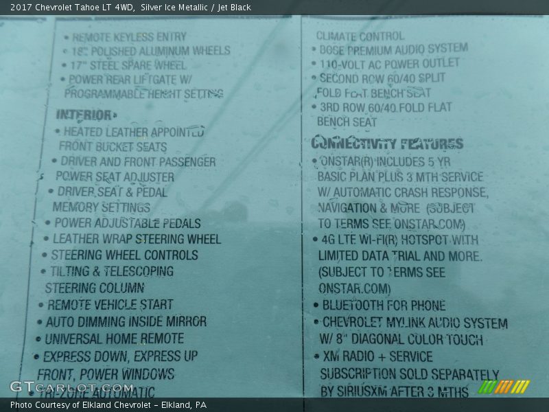 Silver Ice Metallic / Jet Black 2017 Chevrolet Tahoe LT 4WD
