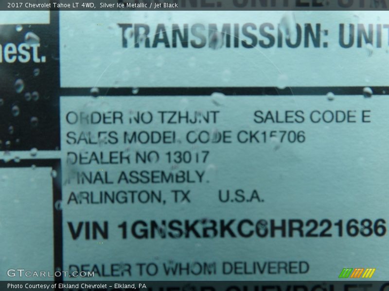 Silver Ice Metallic / Jet Black 2017 Chevrolet Tahoe LT 4WD
