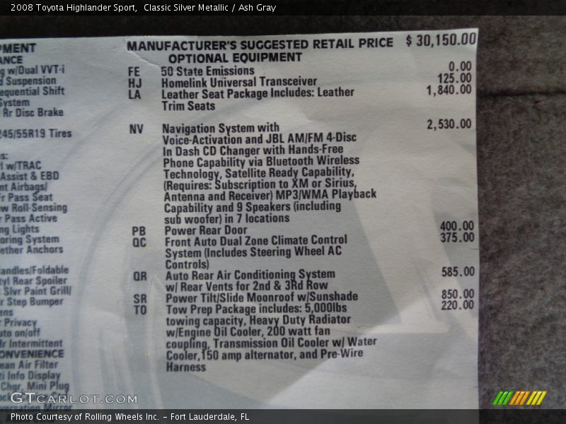 Classic Silver Metallic / Ash Gray 2008 Toyota Highlander Sport