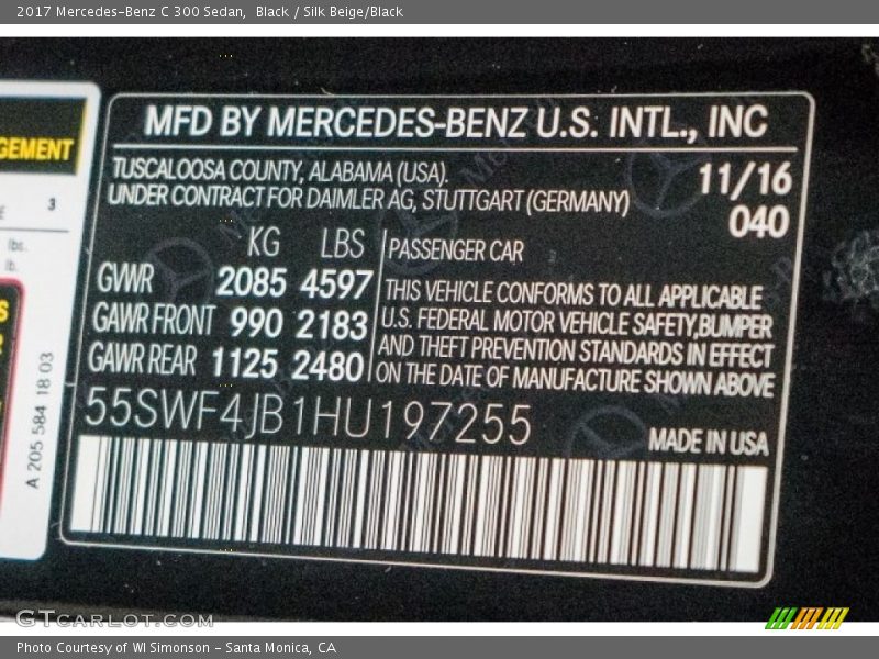Black / Silk Beige/Black 2017 Mercedes-Benz C 300 Sedan