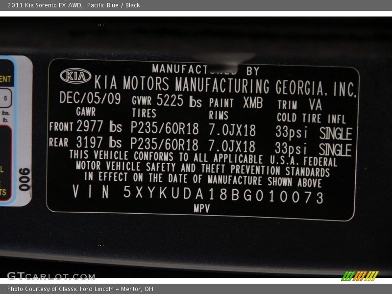 Pacific Blue / Black 2011 Kia Sorento EX AWD