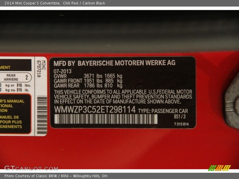 Chili Red / Carbon Black 2014 Mini Cooper S Convertible