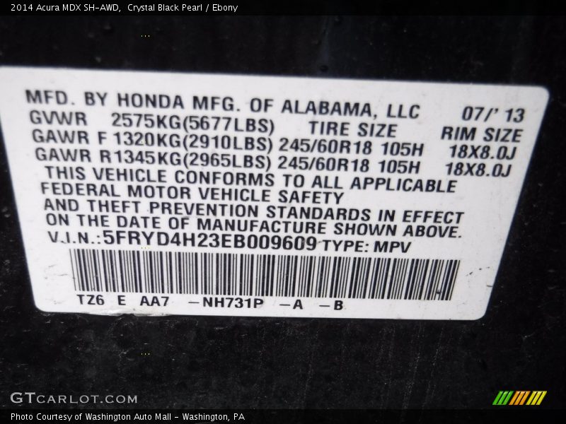 Crystal Black Pearl / Ebony 2014 Acura MDX SH-AWD