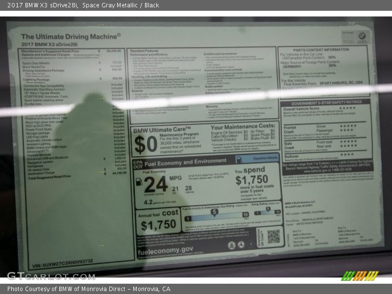 Space Gray Metallic / Black 2017 BMW X3 sDrive28i