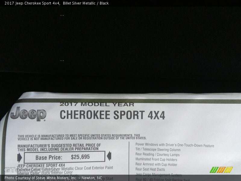 Billet Silver Metallic / Black 2017 Jeep Cherokee Sport 4x4