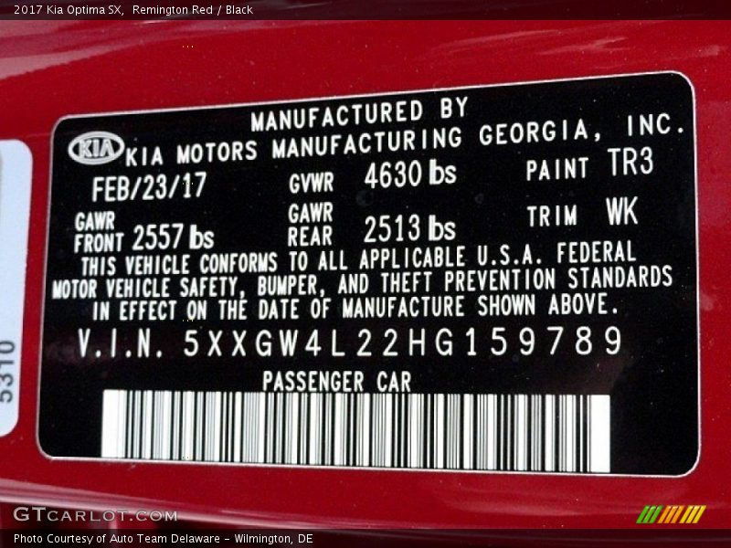 2017 Optima SX Remington Red Color Code TR3
