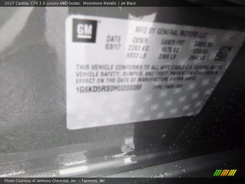 Moonstone Metallic / Jet Black 2017 Cadillac CT6 3.6 Luxury AWD Sedan