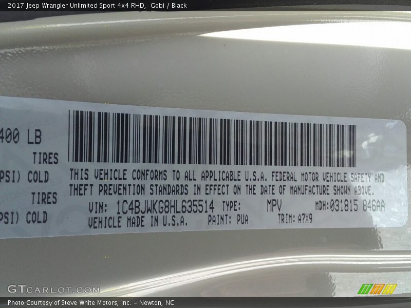 PUA - 2017 Jeep Wrangler Unlimited Sport 4x4 RHD